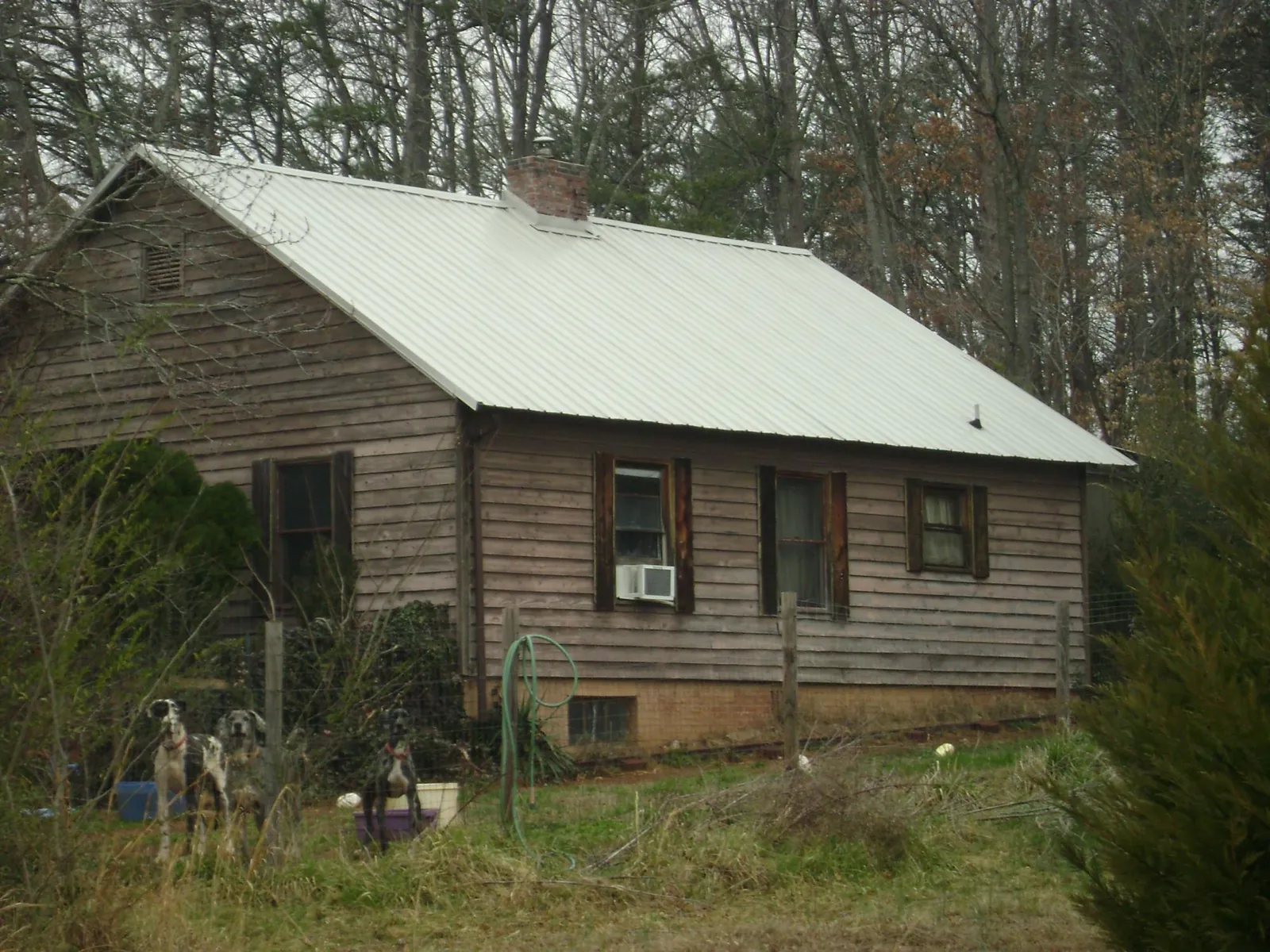 White metal roof on an old wood sided farmhouse, from a Metal Roof Installation job in Pleasanton